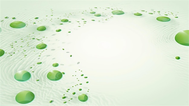 A green ball floating in the water with the bubbles in the bottom.