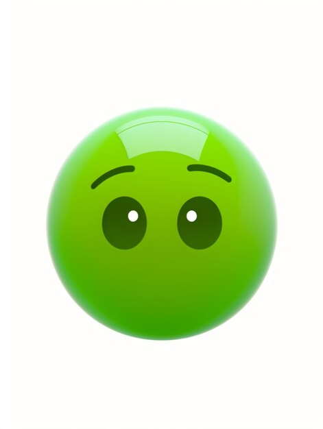 A green ball with a cute face and a green nose.