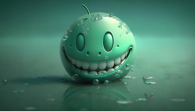 A green ball with a smiling face