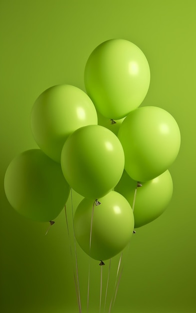 Green balloons in a bunch on a green background