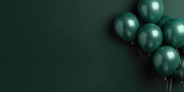 Green balloons on a green background with space for text The banner is green Generative AI