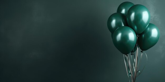 Green balloons on a green background with space for text the banner is green generative ai