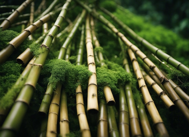 Photo a green bamboo forest in daylight