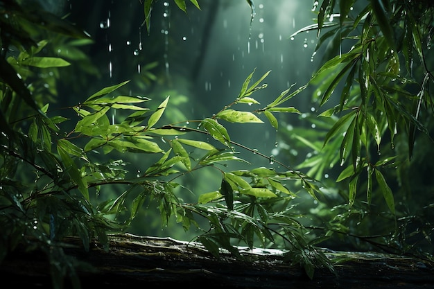 The green bamboo is swaying in the wind ai generative