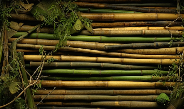 A green Bamboo trunk dark background