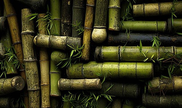 A green Bamboo trunk dark background