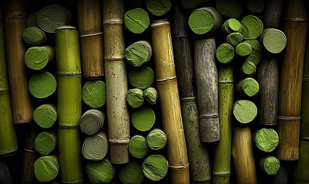 Photo a green bamboo trunk dark background