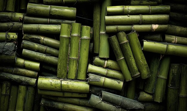 Photo a green bamboo trunk dark background