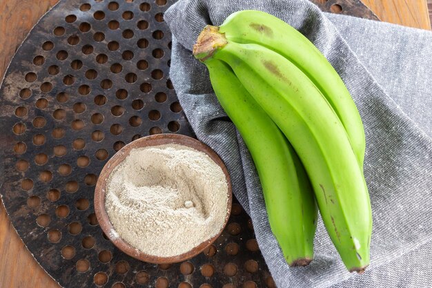 Green banana flour on the table