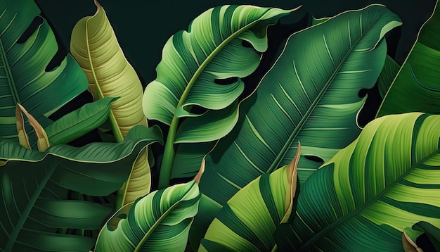 Green banana leaf background vector illustration