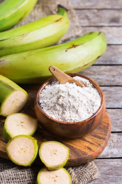 Green bananas, plantains flour. Healthy food