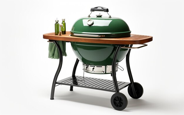 Photo green barbecue table popping on white