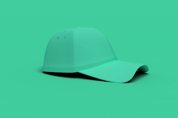 Green baseball hat, 3D rendering.