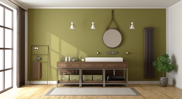 Green bathroom with washbasin