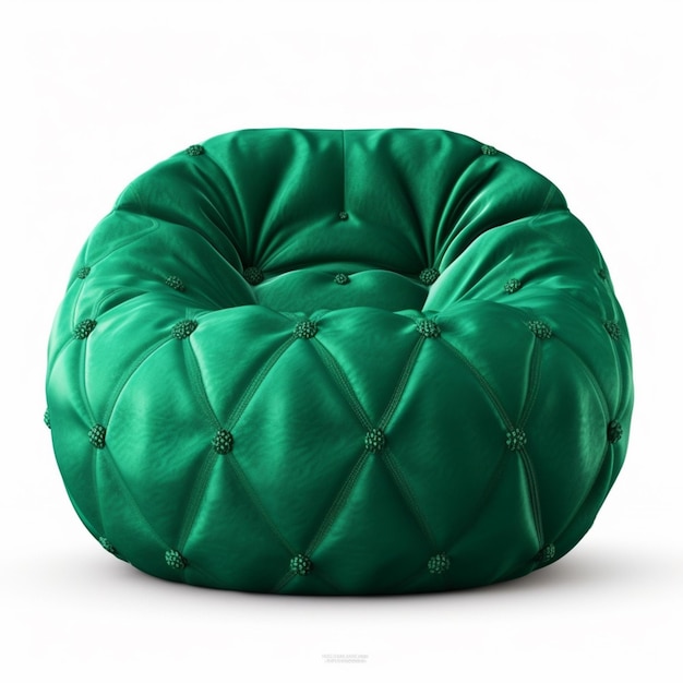 A green bean bag chair with a diamond pattern on the top.