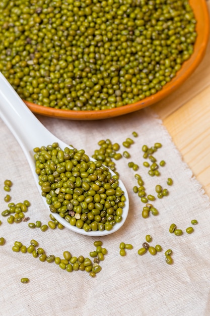 Green bean seed on table.