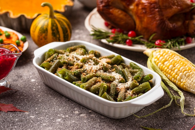 Green beans casserole with bread crumbs