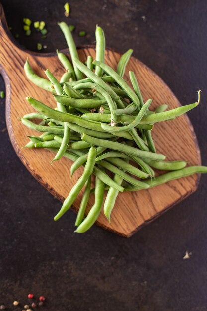 green beans fresh harvest organic product meal snack on the table copy space food background rustic