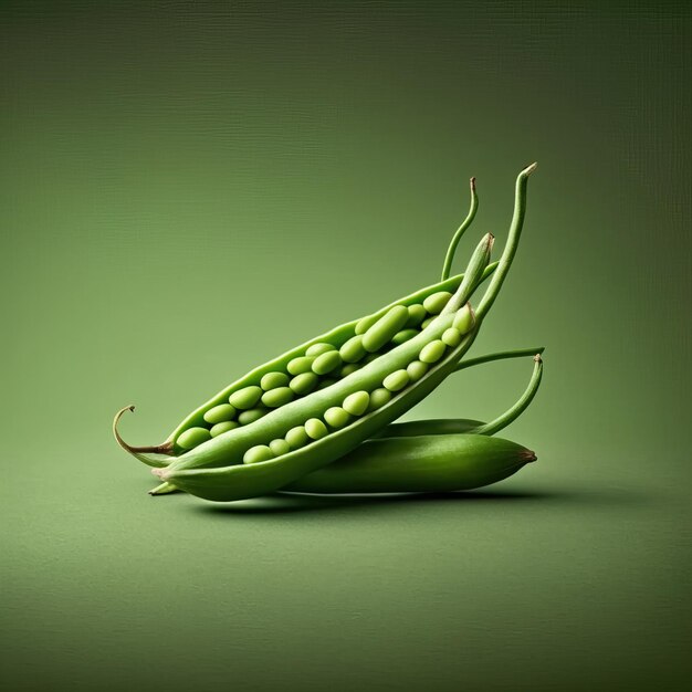 Green beans on green flat background