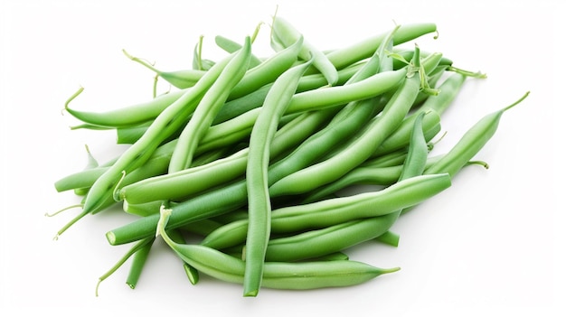 Photo green beans on white background generative ai