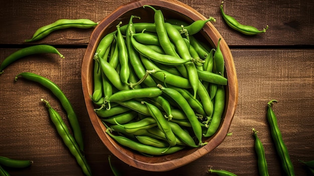 green beans on a wooden background