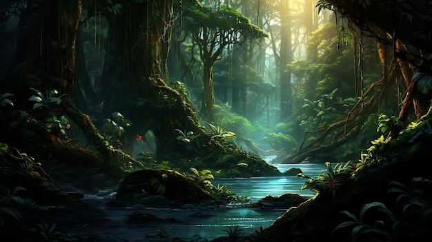 緑の美しいジャングル背景 生成的なAIイラスト