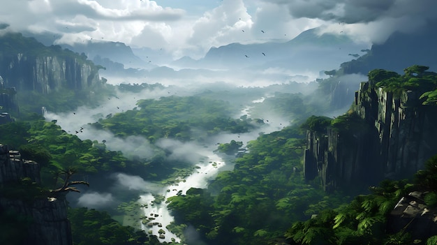 Green beautiful jungle background Generative AI Illustration