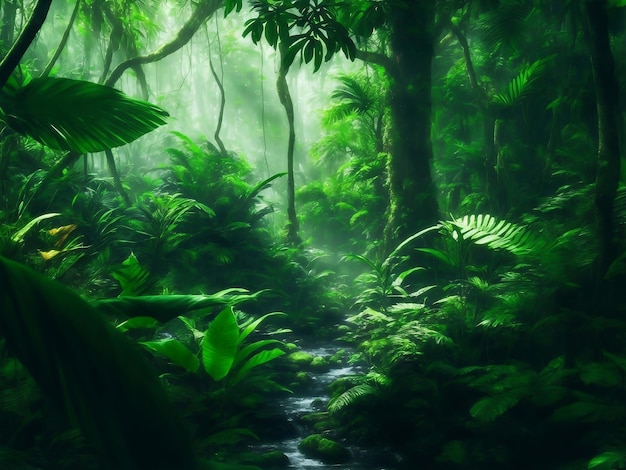 Green beautifull jungle background Generative AI Illustration