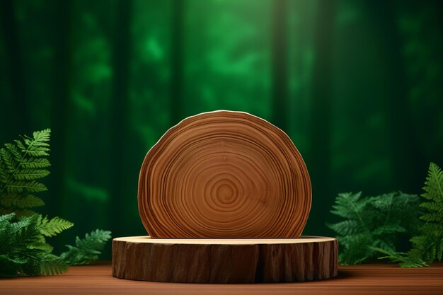 Green beauty showcase your cosmetic products with a wood slice podium mockup