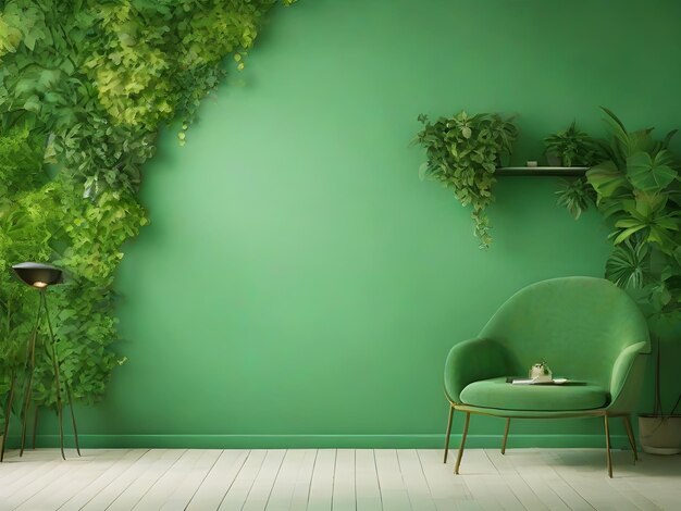 写真 緑色のソファーと緑色の背景
