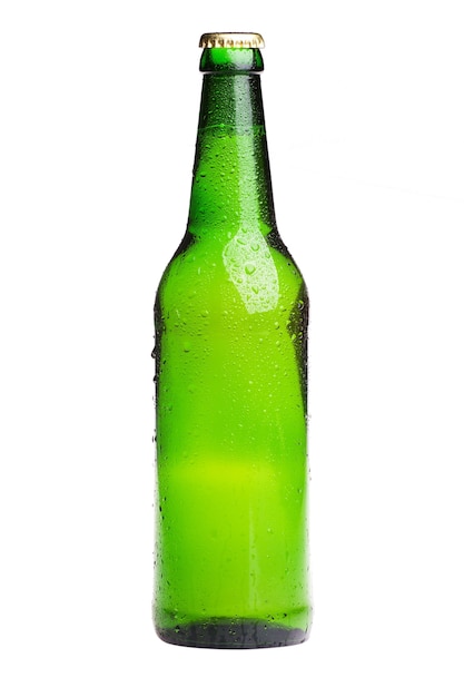 Green beer bottle isolated on white