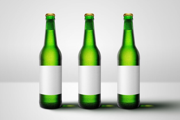 Green beer bottles with long neck and blank label