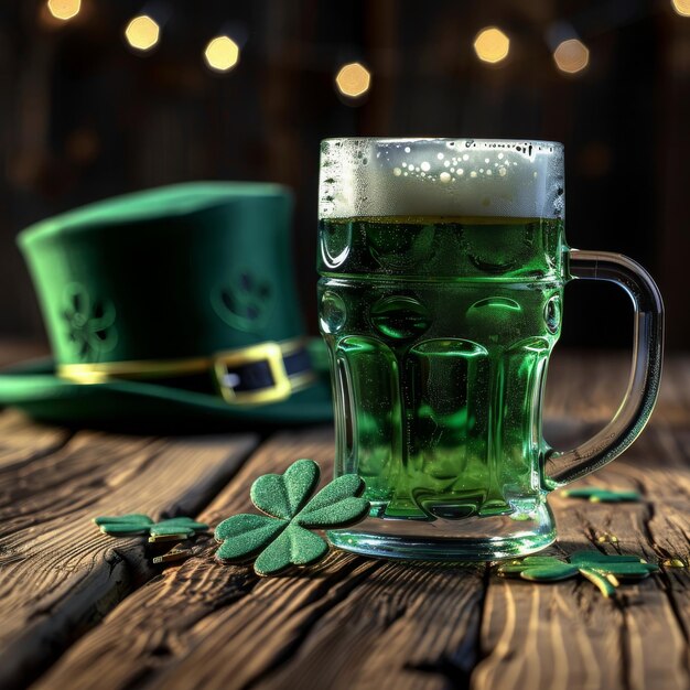 Foto cappello di leprechaun di birra verde celebrazione del giorno di san patrizio in un bar bevanda alcolica tradizionale di leprecaun