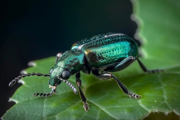 Foto coleottero verde sulla foglia