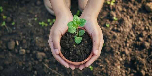 Photo green beginnings woman hands planting a sprout on international plant appreciation day earth day env