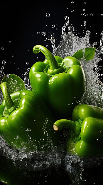 Photo green bell pepper in a water droplet