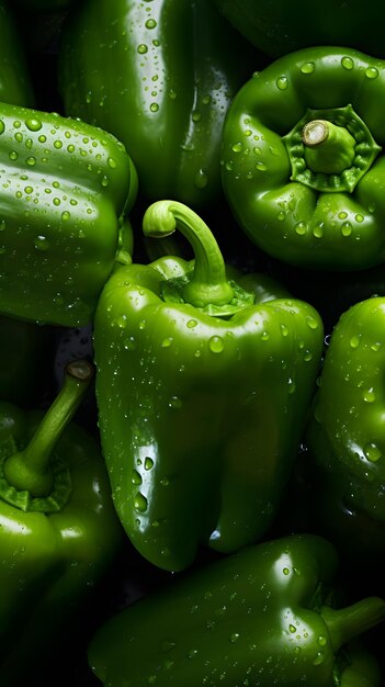 green bell peppers are displayed in a pile of green peppers