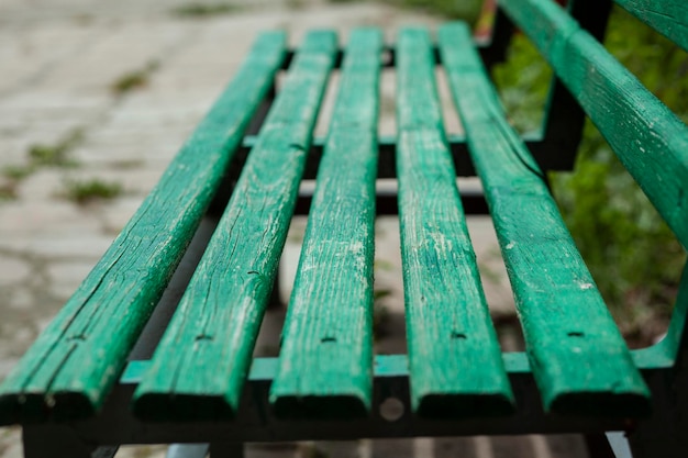 Green bench in the garden