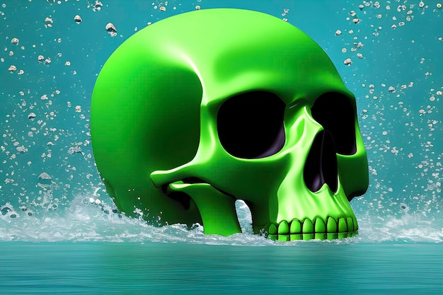 Green big skull on the water Green teeth in the skull generative AI