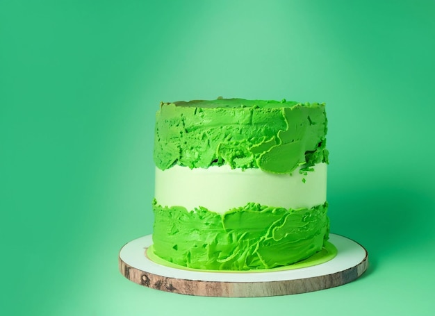 Photo green birthday cake with green candles