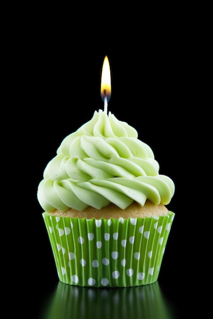 Green Birthday Cupcake Illustration AI GenerativexA