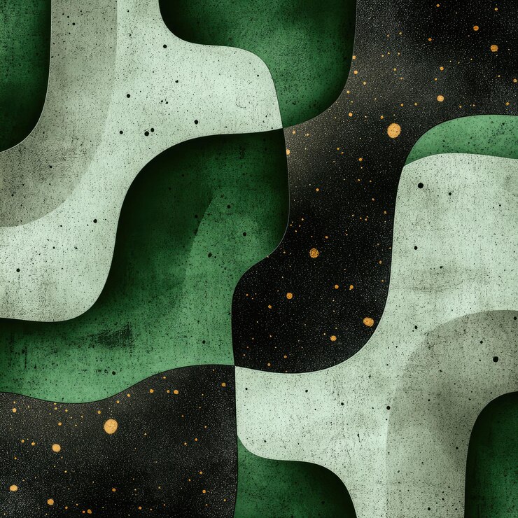 Photo a green and black abstract painting of green and black shapes