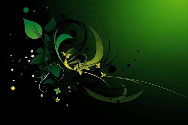 A green and black background with a floral design.