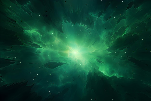 a green and black background with stars Mystical Solar Flare in Emerald Green with Expanding