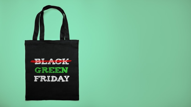 Photo green black friday. cotton shopping bag with text