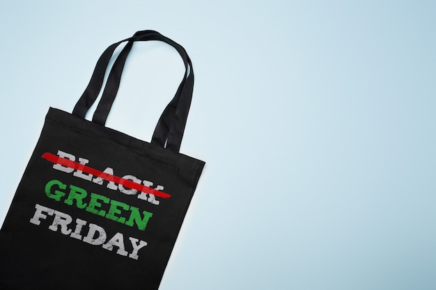 Green black friday. Cotton shopping bag with text