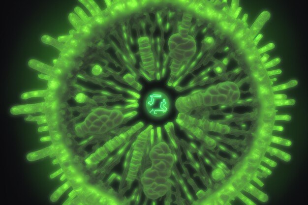 A green and black image of a virus with the number 2 on it