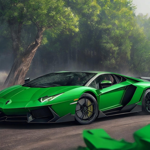 Photo green black lamborghini car