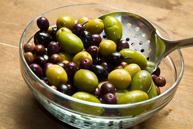 Green and black olives