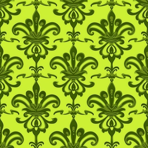 Photo a green and black pattern with swirly designs on a yellow background generative ai